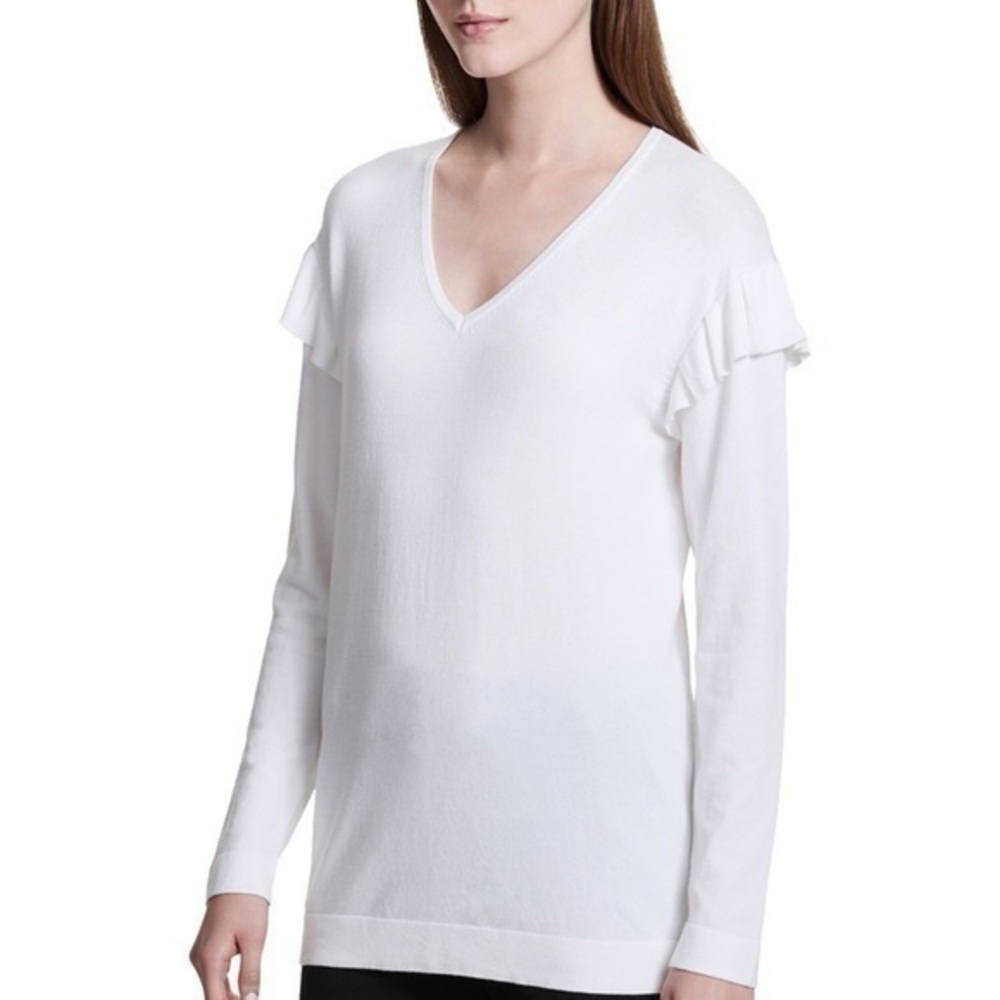 Calvin Klein Womens Ruffled Knit Sweater